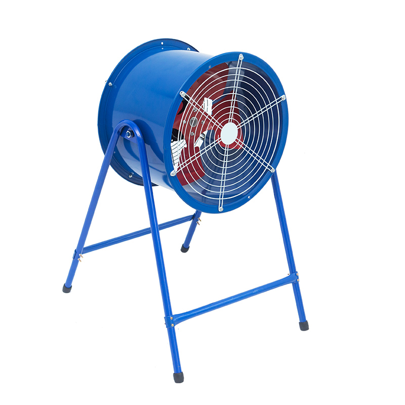 Blue pneumatic vertical bracket axial fluxus industriae fan, summus potentia situ, genus potens exhaurit fan